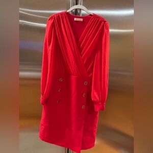 Elegant Red Dress size EUR 46 (12/14 USA) sheer red  long sleeve Made in Turkey